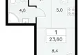 Квартира 1 комната 24 м² Москва, Россия