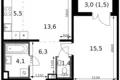 2 room apartment 48 m² Leninsky District, Russia