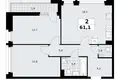 2 room apartment 61 m² Kommunarka, Russia