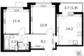 2 room apartment 53 m² Leninsky District, Russia