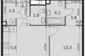 2 room apartment 50 m² Moscow, Russia