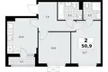 2 room apartment 51 m² Kommunarka, Russia