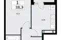 1 room apartment 38 m² Kommunarka, Russia