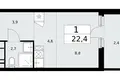 1 room apartment 22 m² Kommunarka, Russia