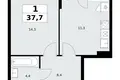 Квартира 1 комната 38 м² район Коммунарка, Россия