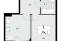Appartement 1 chambre 36 m² Kommunarka, Russie
