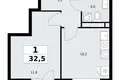 Mieszkanie 1 pokój 33 m² Wnukowo, Rosja