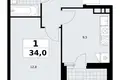 1 room apartment 34 m² Kommunarka, Russia
