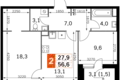 2 room apartment 55 m² Moscow, Russia