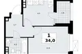 1 room apartment 34 m² Kommunarka, Russia