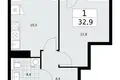 Квартира 1 комната 33 м² район Коммунарка, Россия