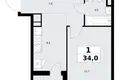 Apartamento 1 habitación 34 m² Vnukovo, Rusia