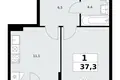 1 room apartment 37 m² Kommunarka, Russia