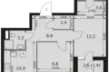 2 room apartment 57 m² Moscow, Russia