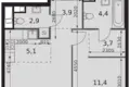 2 room apartment 45 m² Moscow, Russia