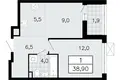2 room apartment 39 m² Vsevolozhsk, Russia