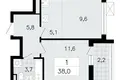 Mieszkanie 2 pokoi 38 m² Vsevolozhsk, Rosja