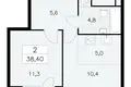 2 room apartment 38 m² Moscow, Russia
