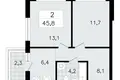 Mieszkanie 2 pokoi 45 m² Vsevolozhsk, Rosja