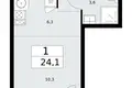 Mieszkanie 1 pokój 24 m² Kommunarka, Rosja