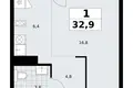 1 room apartment 33 m² Troitsk, Russia