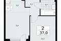 2 room apartment 37 m² Kommunarka, Russia