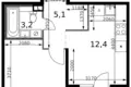 1 room apartment 34 m² Leninsky District, Russia