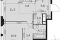 2 room apartment 43 m² Moscow, Russia