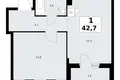 Wohnung 1 zimmer 43 m² Troizk, Russland