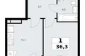 1 room apartment 36 m² Vnukovo, Russia