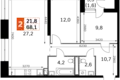 2 room apartment 68 m² Moscow, Russia