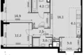 3 room apartment 66 m² Moscow, Russia