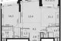 2 room apartment 60 m² Moscow, Russia