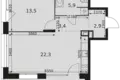 2 room apartment 51 m² Moscow, Russia