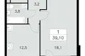 Квартира 1 комната 39 м² Москва, Россия