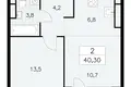 Wohnung 2 zimmer 40 m² Moskau, Russland