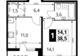 Mieszkanie 1 pokój 38 m² Lubiercy, Rosja