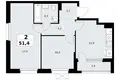 2 room apartment 51 m² Kommunarka, Russia
