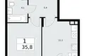 Apartamento 1 habitación 36 m² Troitsk, Rusia