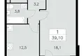 Mieszkanie 1 pokój 39 m² Moskwa, Rosja