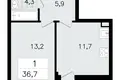 1 room apartment 37 m² Vsevolozhsk, Russia