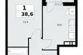 1 room apartment 39 m² Kommunarka, Russia