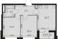 Квартира 2 комнаты 53 м² Москва, Россия
