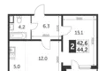 Apartamento 2 habitaciones 44 m² Leninsky District, Rusia