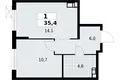 1 room apartment 35 m² Krasnoye Selo, Russia