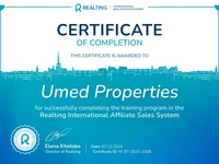 Certyfikat ukończenia szkolenia Realting