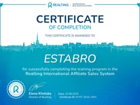Сертификат о прохождении обучения Realting