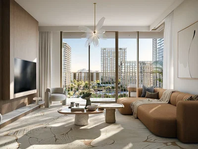 Wohnanlage New high-rise residence Valo with a swimming pool and a garden, Dubai Creek Harbour, Dubai, UAE
