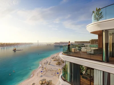 Wohnanlage New Selene Beach Residences with a lagoon, a swimming pool and parks, Al Seanneeah, Dubai, UAE