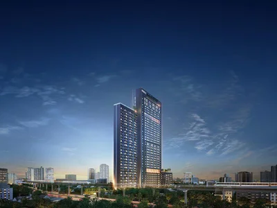 Zespół mieszkaniowy New high-rise residential complex with swimming pools and a spa in the central business district of Bangkok, Thailand